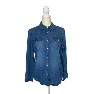 Overdrive 100% Cotton Pearl Snap Button Front Denim Top Women's Size Large